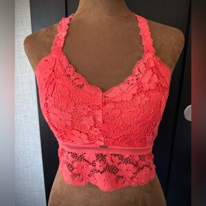 Coral Lace Halter Bralette Crop Tank